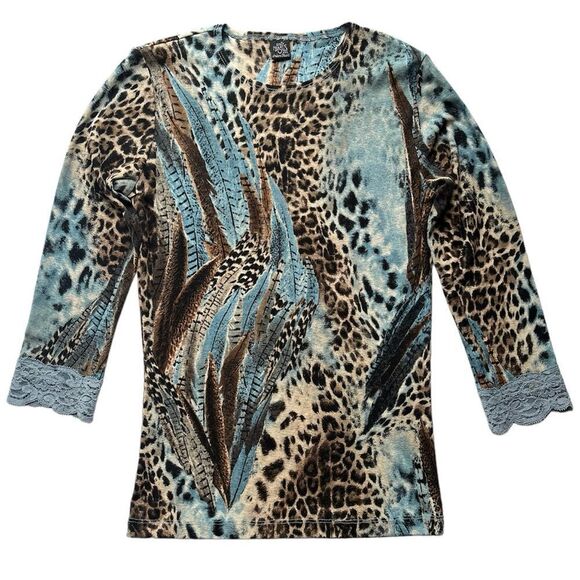 Y2K Only Hearts NYC Long Sleeve Animal Print Feathers Lace Fitted Sheer Medium - Picture 11 of 11